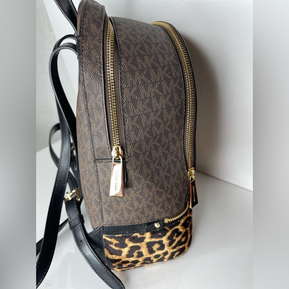 Michael Kors Rhea Studded Leopard Print Calf Hair Backpack - Picture 5 of 16